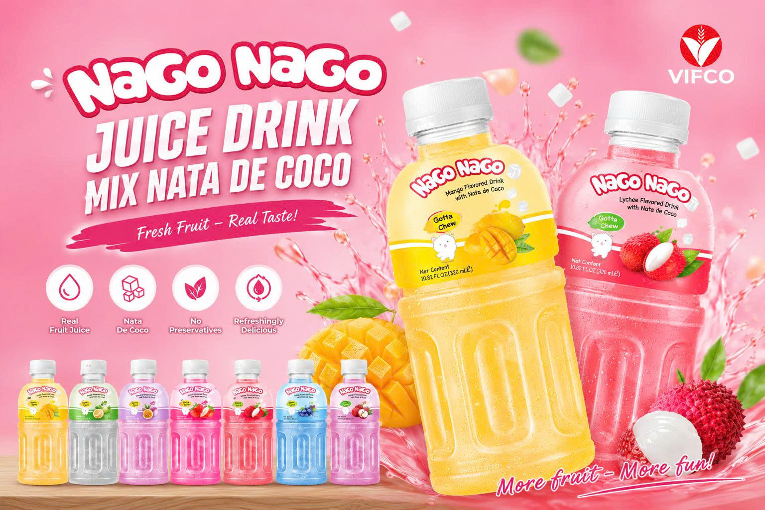 Nago Nago Juice Drink Mix Nata De Coco 320ml – A Fun & Refreshing Tropical Beverage Experience